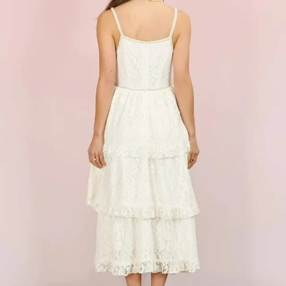 Sister Jane Sofia Lace Midi Dress Ivory Pearl Trim Size 6 - Picture 3 of 16